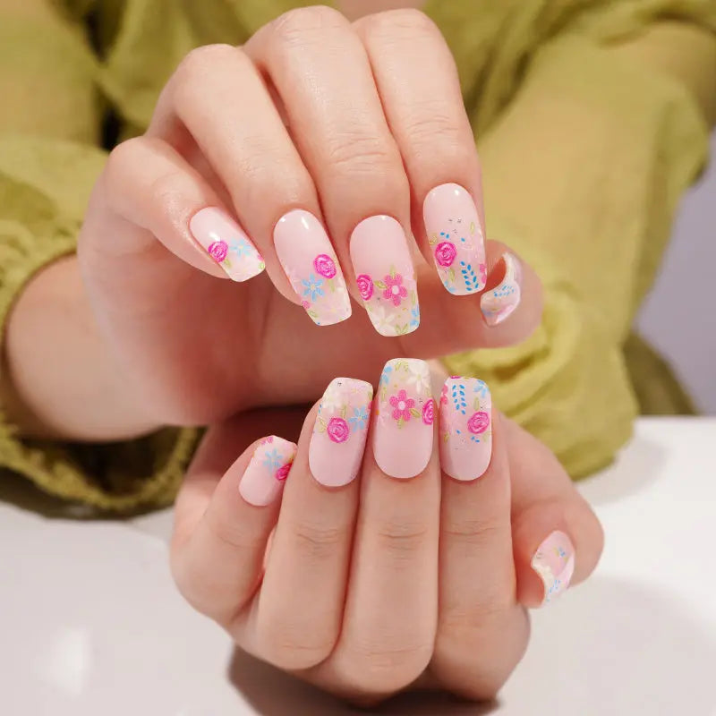 Wholesale Spring Floral Gel Nail Stickers Custom Pastel Blossom Nail Wraps for Salons HUIZI