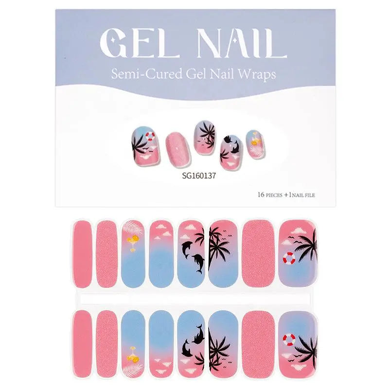 Wholesale Summer Party Gel Nail Strips Custom Pink Glitter Nail Designs HUIZI