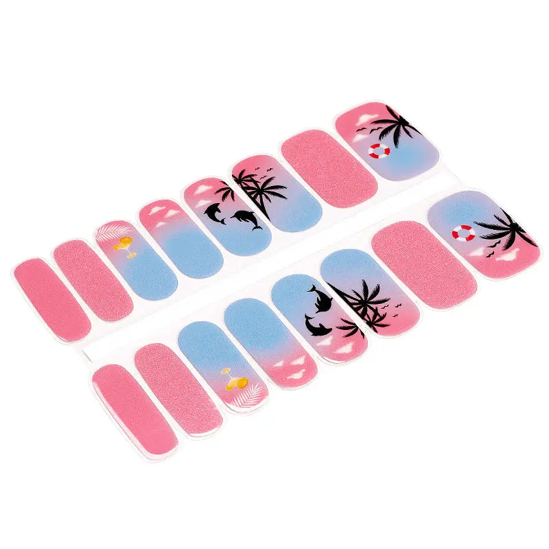 Wholesale Summer Party Gel Nail Strips Custom Pink Glitter Nail Designs HUIZI