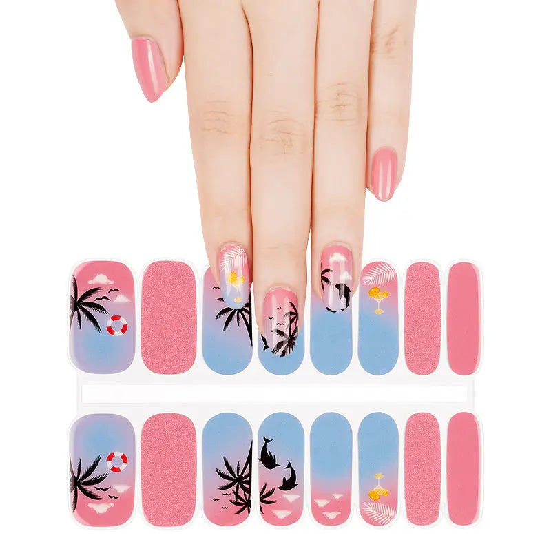 Wholesale Summer Party Gel Nail Strips Custom Pink Glitter Nail Designs HUIZI