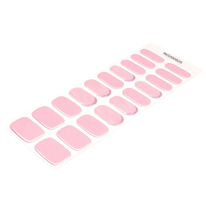 Wholesale Summer Semi Cured Gel Nail Stickers Custom Pink Glitter Nail Strips HUIZI