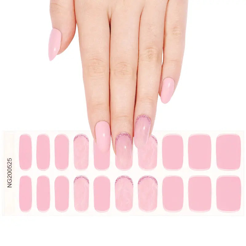 Wholesale Summer Semi Cured Gel Nail Stickers Custom Pink Glitter Nail Strips HUIZI