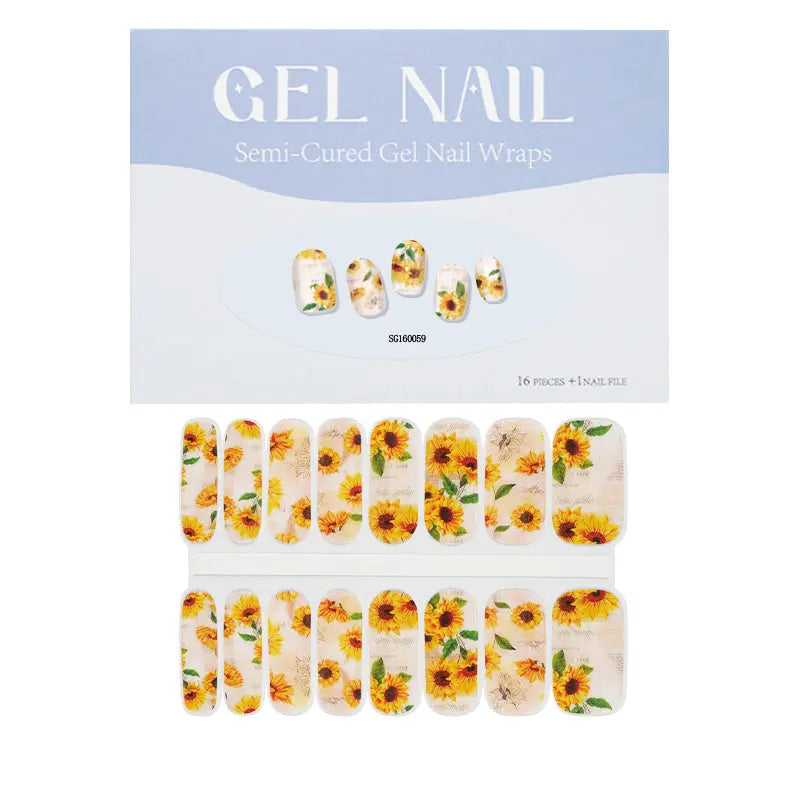 Wholesale Sunflower Semi-cured gel nail strips Custom nail Designs HUIZI