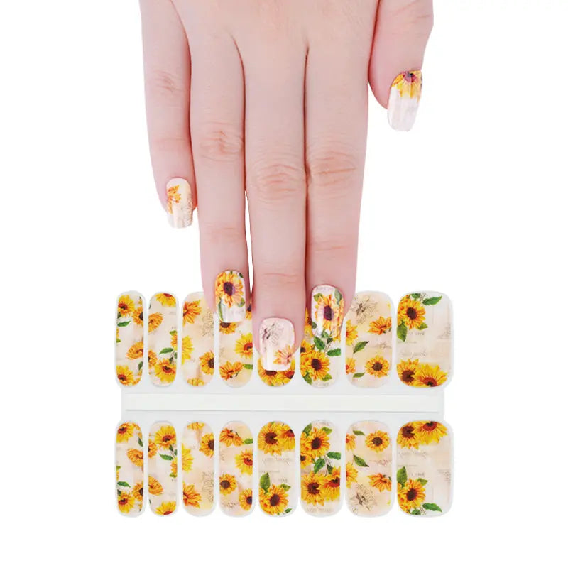 Wholesale Sunflower Semi-cured gel nail strips Custom nail Designs HUIZI