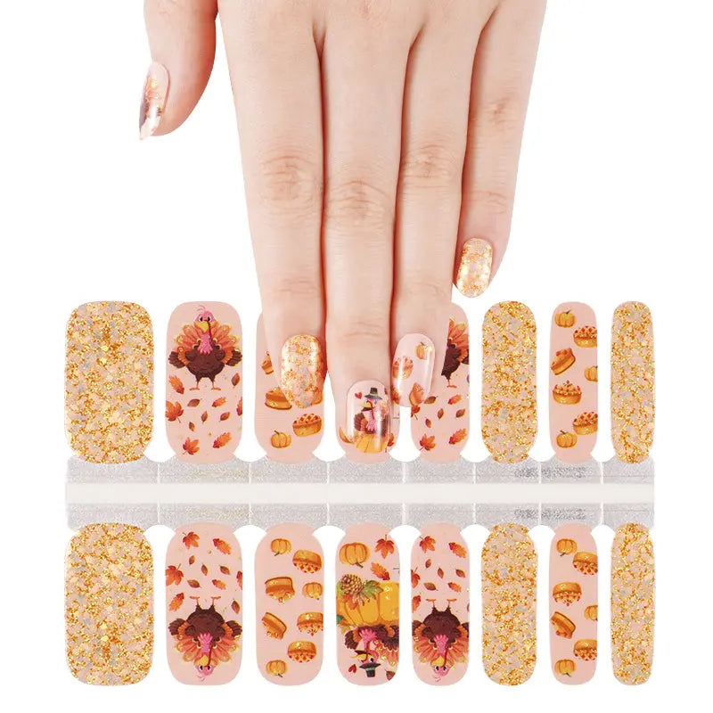 Wholesale Thanksgiving Pumpkin Pie Nail polish strips Custom Nail Stickers HUIZI