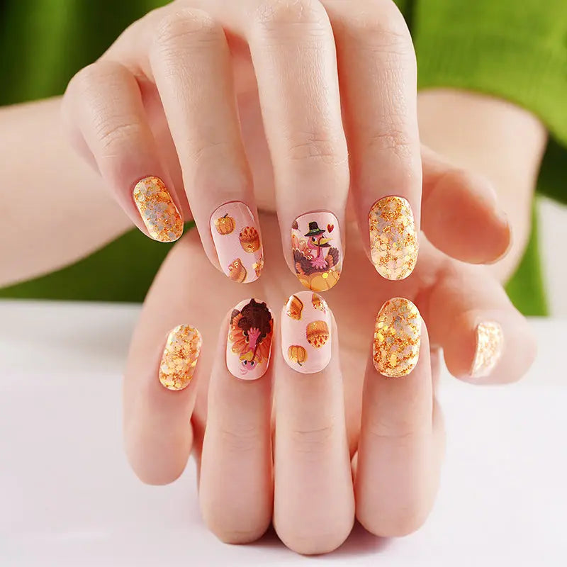 Wholesale Thanksgiving Pumpkin Pie Nail polish strips Custom Nail Stickers HUIZI