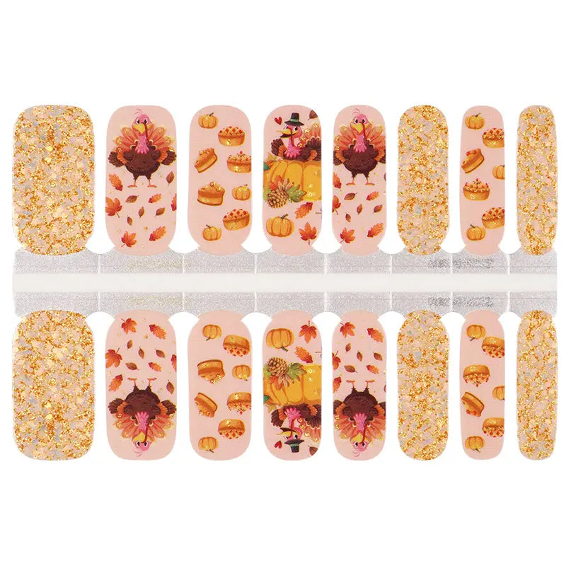 Wholesale Thanksgiving Pumpkin Pie Nail polish strips Custom Nail Stickers HUIZI