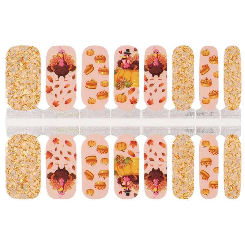 Wholesale Thanksgiving Pumpkin Pie Nail polish strips Custom Nail Stickers HUIZI