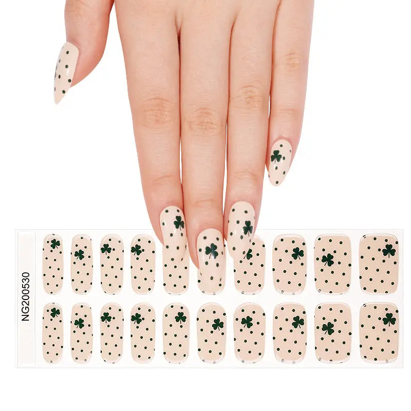 Wholesale Trifolium Semi Cured Gel Nail Stickers Custom Dot Pattern Nail Strips HUIZI