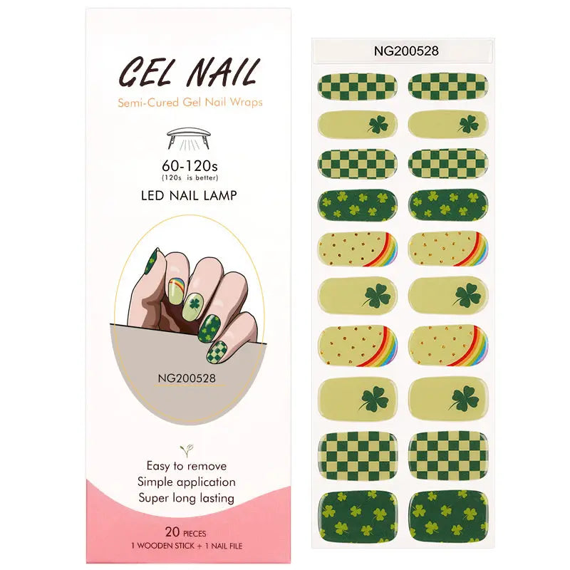 Wholesale Trifolium Semi Cured Gel Nail Stickers Custom Green Nail Strips HUIZI