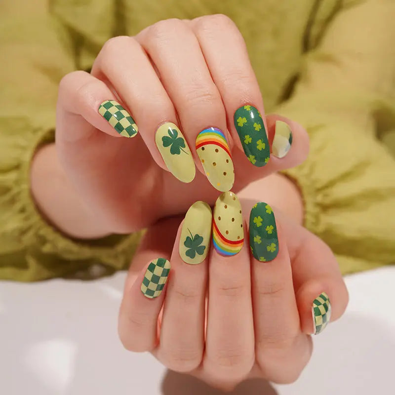 Wholesale Trifolium Semi Cured Gel Nail Stickers Custom Green Nail Strips HUIZI