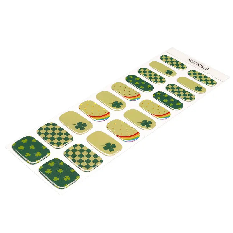 Wholesale Trifolium Semi Cured Gel Nail Stickers Custom Green Nail Strips HUIZI