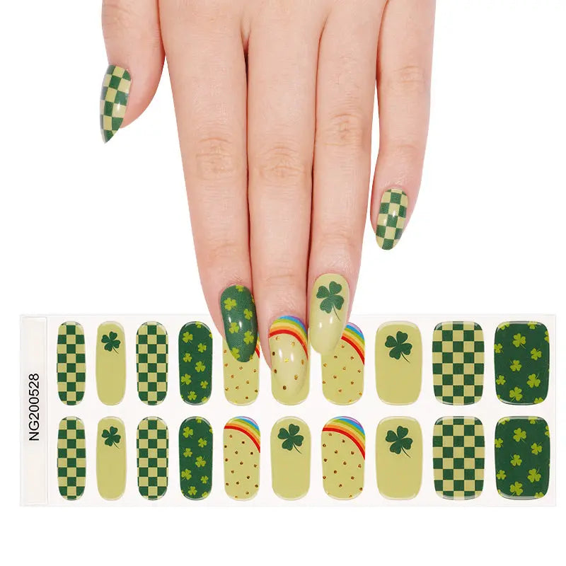 Wholesale Trifolium Semi Cured Gel Nail Stickers Custom Green Nail Strips HUIZI