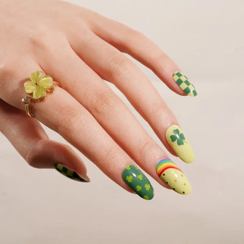 Wholesale Trifolium Semi Cured Gel Nail Stickers Custom Green Nail Strips HUIZI