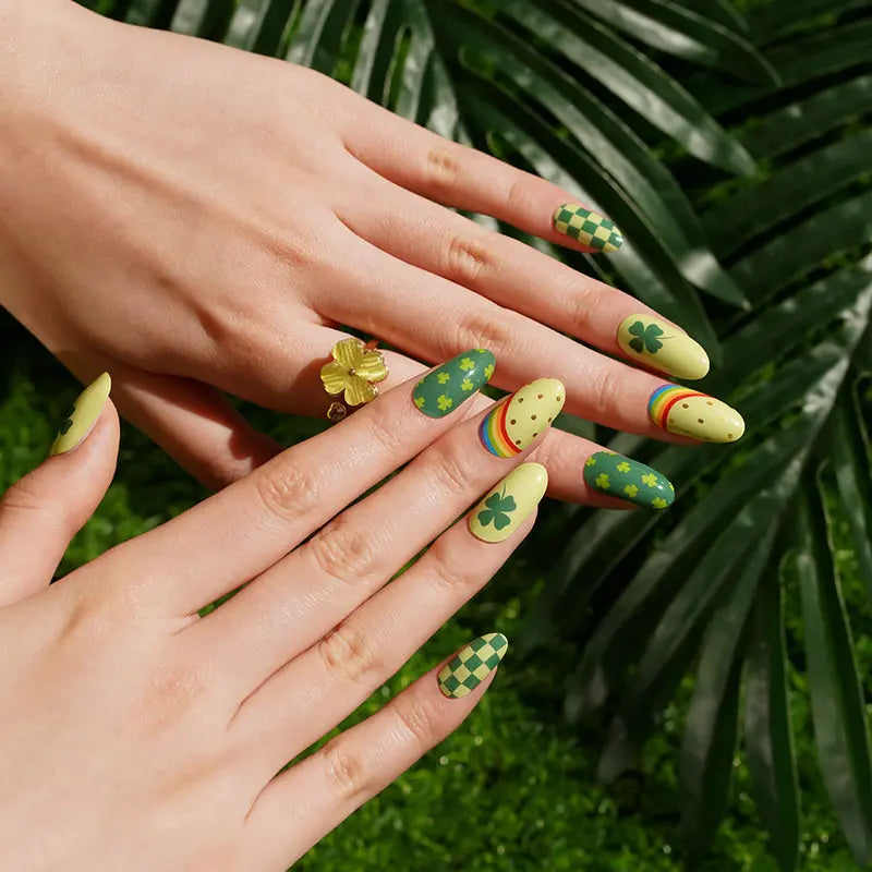 Wholesale Trifolium Semi Cured Gel Nail Stickers Custom Green Nail Strips HUIZI