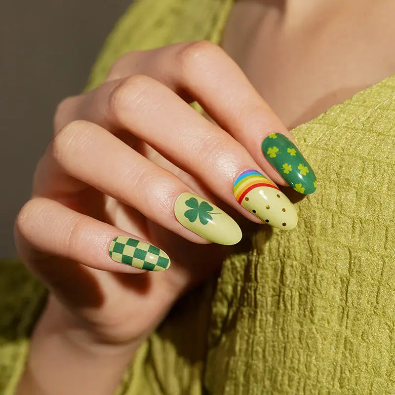 Wholesale Trifolium Semi Cured Gel Nail Stickers Custom Green Nail Strips HUIZI