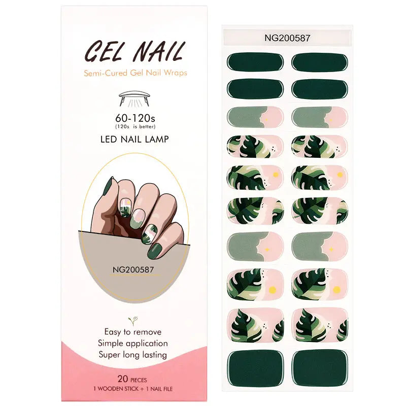 Wholesale Tropical Leaves & White Cat Gel Nail Stickers Cute & Chic Nail Wraps for Summer HUIZI