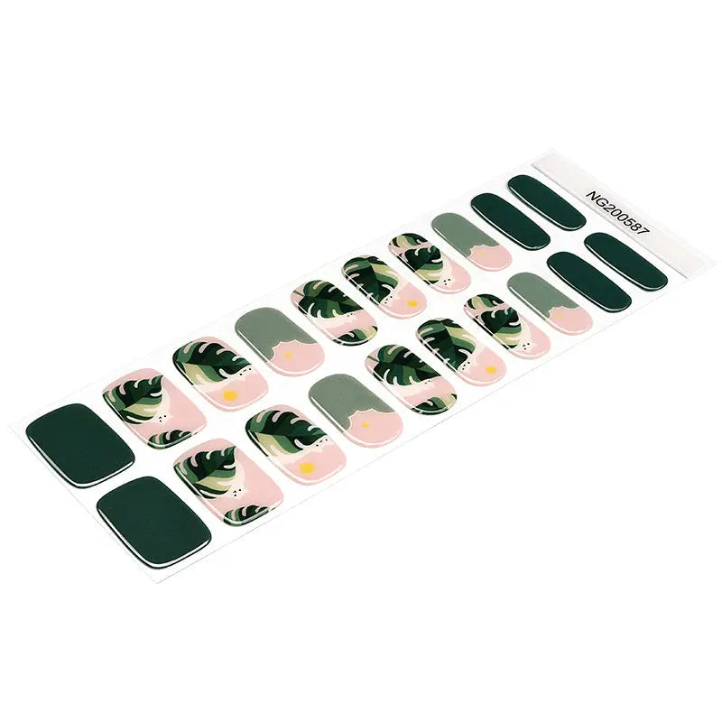 Wholesale Tropical Leaves & White Cat Gel Nail Stickers Cute & Chic Nail Wraps for Summer HUIZI