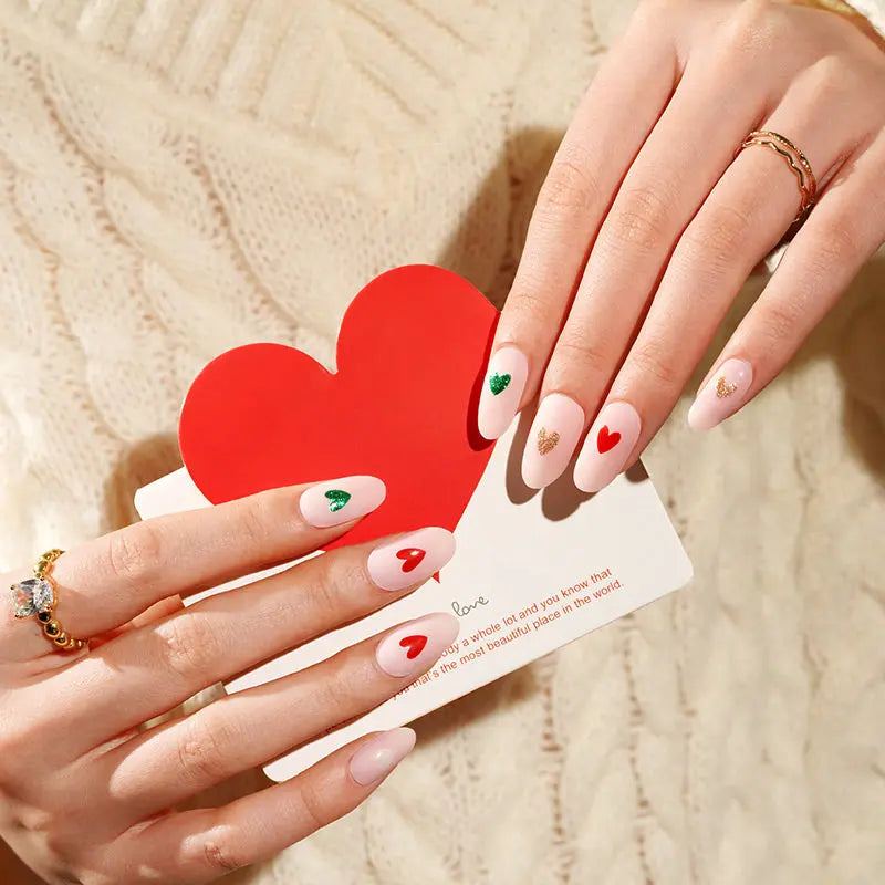 Wholesale Vlentine's Day Nails in Bulk Custom Pink Heart Gel Nail Sticker HUIZI