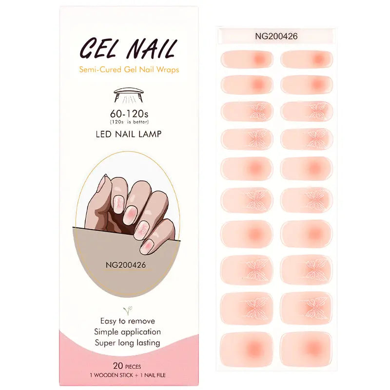 Wholesale White Butterfly Semi-Cured Gel Nail Wraps Custom Blooming Semi-Cured Gel Nail Strips HUIZI