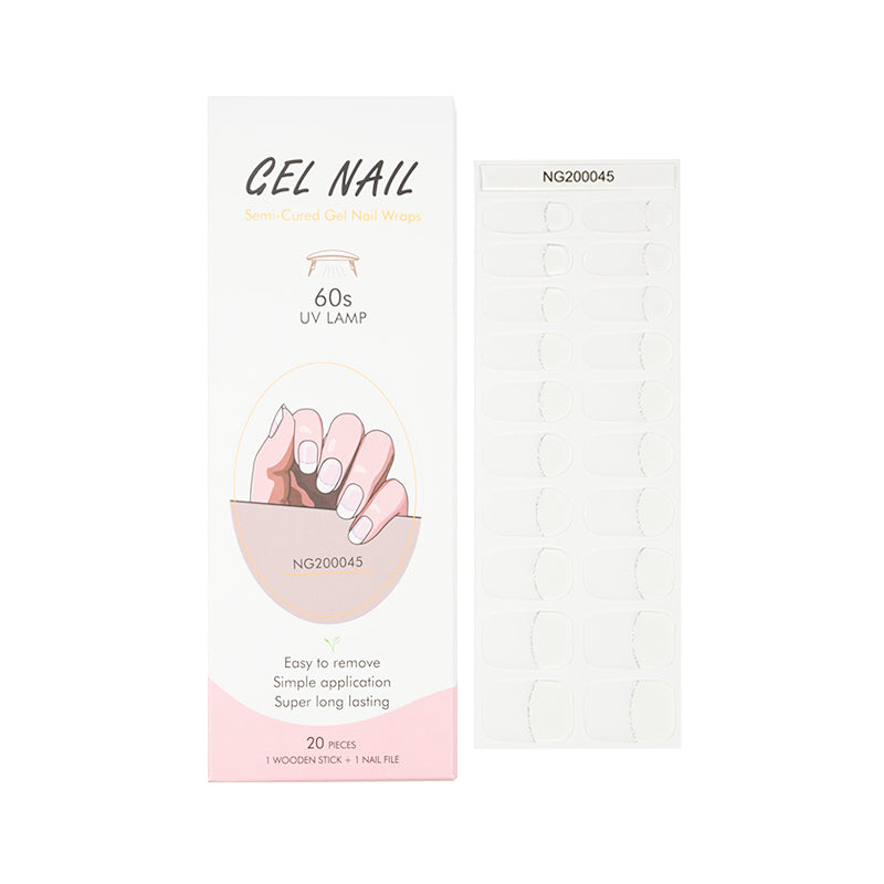 Bulk Nail Wraps Semi cured Gel Nails French, Pure White HUIZI