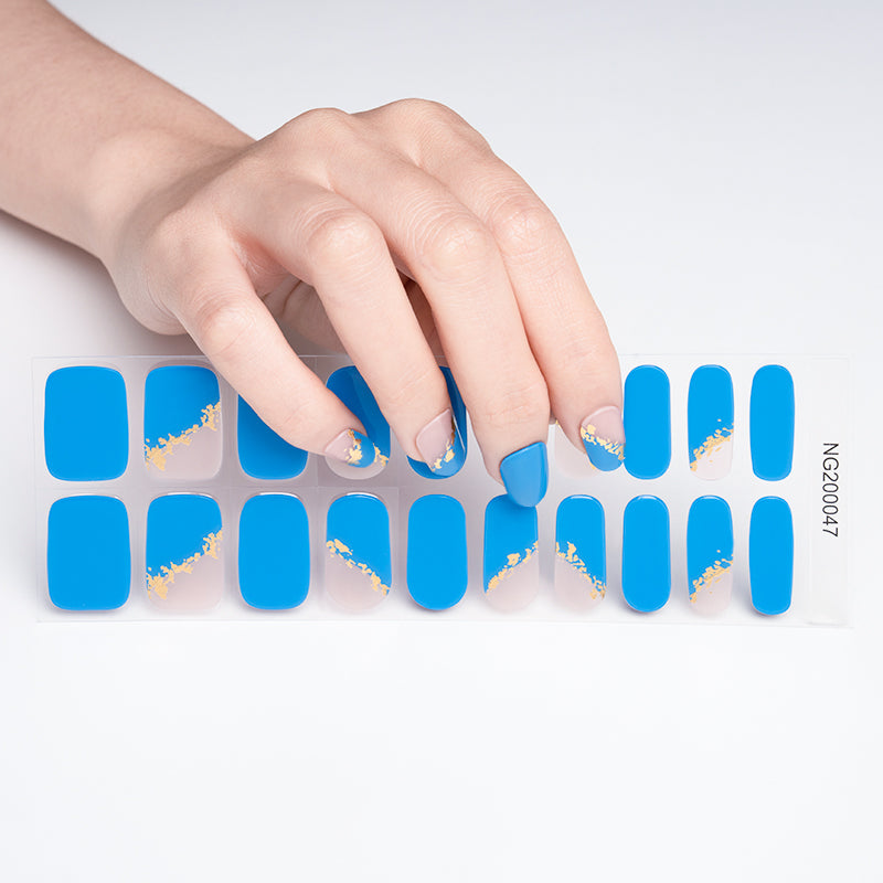 Wholesale Semi Cured Gel Nails Custom Nail Designs Supplier, French, Blue Hot Stamping HUIZI