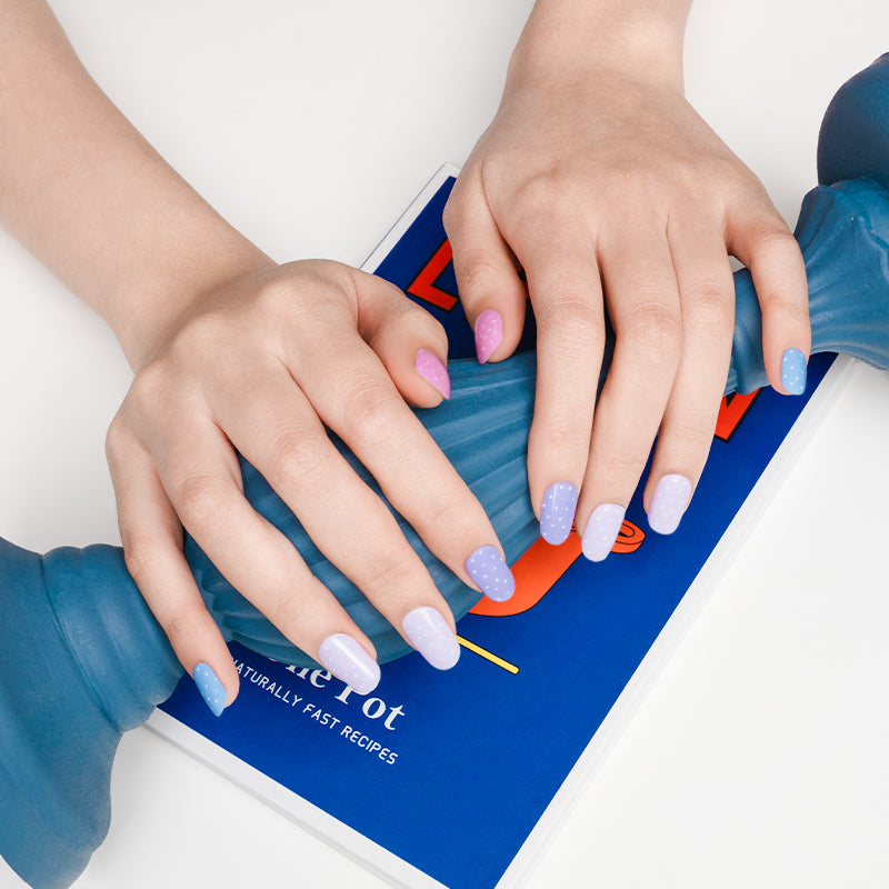 Wholesale Semi Cured Gel Nails Custom Nail Designs Supplier, Multicolor Mini Polka Dots HUIZI