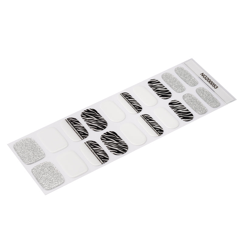 Wholesale Nail Wraps Semi Cured Gel Nail Strips Glitter Zebra HUIZI