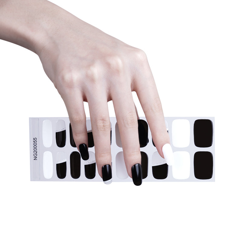Wholesale Semi Cured Gel Nails Custom Nail Designs Supplier, Glitter, Minimalist Black and White HUIZI
