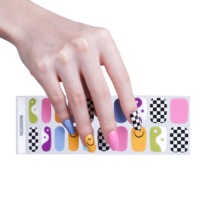 Wholesale Semi Cured Gel Nails Custom Nail Designs Supplier, Smiley and Squares HUIZI