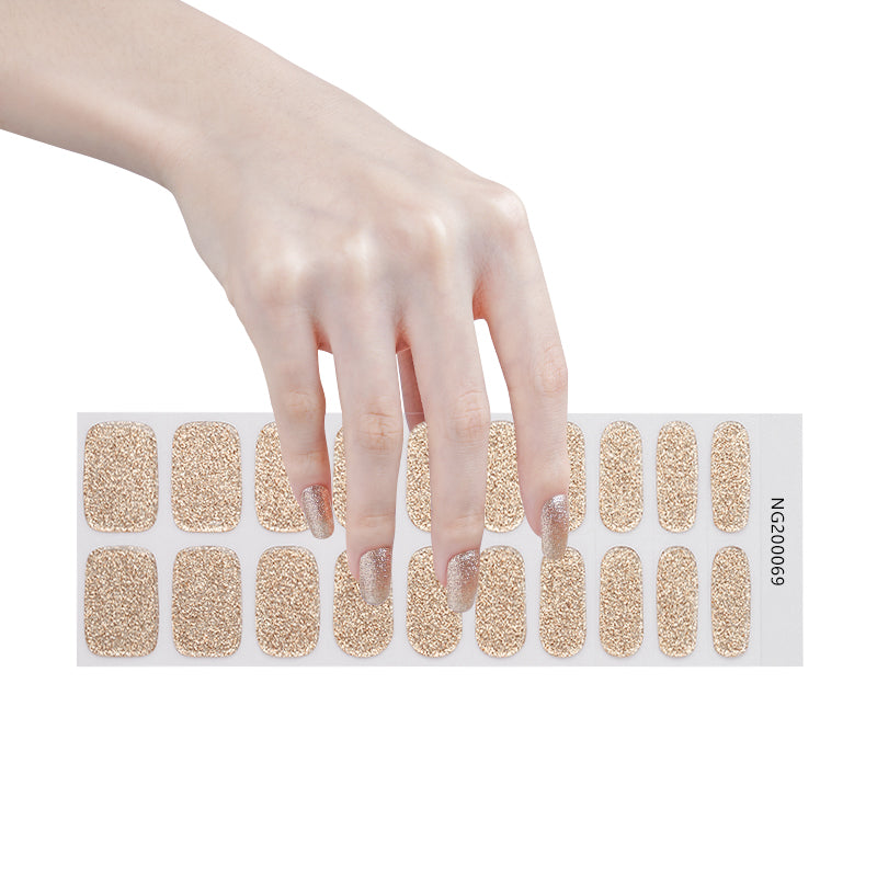 Wholesale Semi Cured Gel Nails Custom Nail Designs Supplier, Glitter, Golden Shine HUIZI