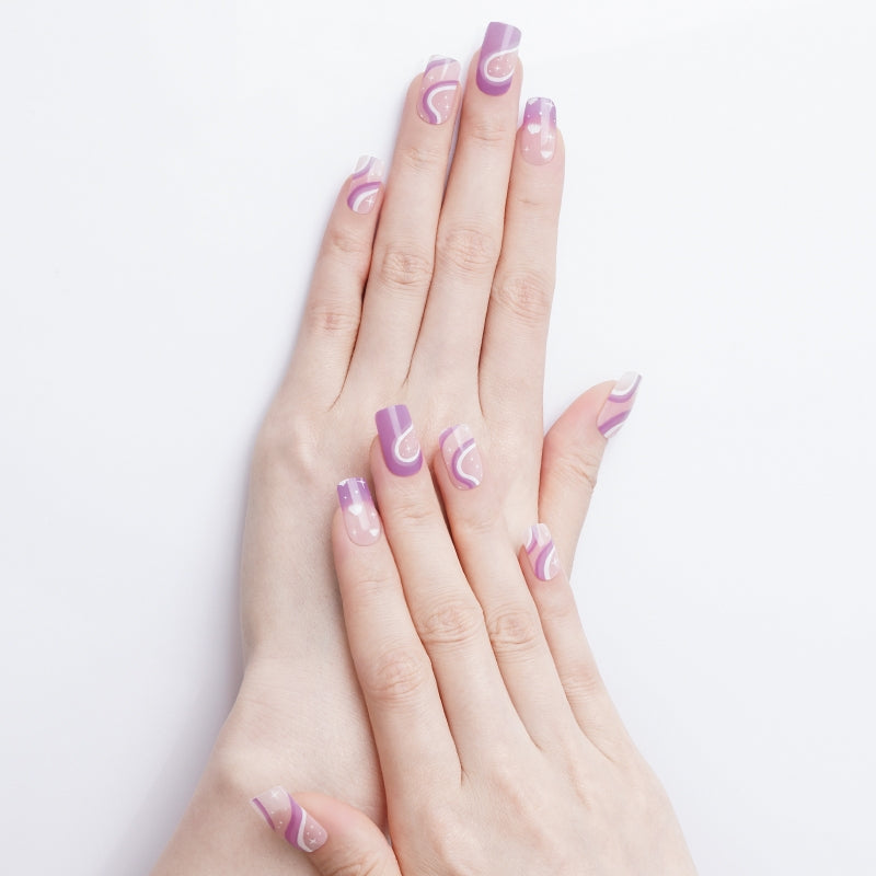 Wholesale Gel Nail Wraps Art Design Nails, Purple Almond Nails HUIZI