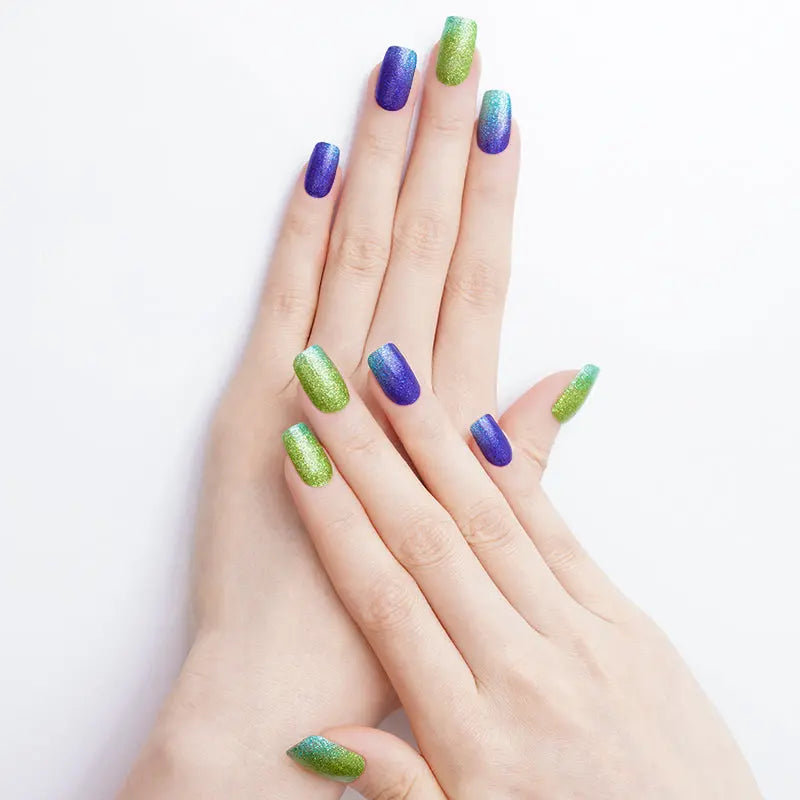 Bulk Nail Strips Custom Glitter Nail Stickers, Blue-Green Art HUIZI