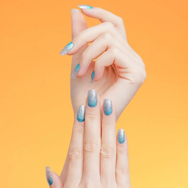 Bulk Nail Strips Custom Glitter Nail Stickers, Silvery Blue HUIZI