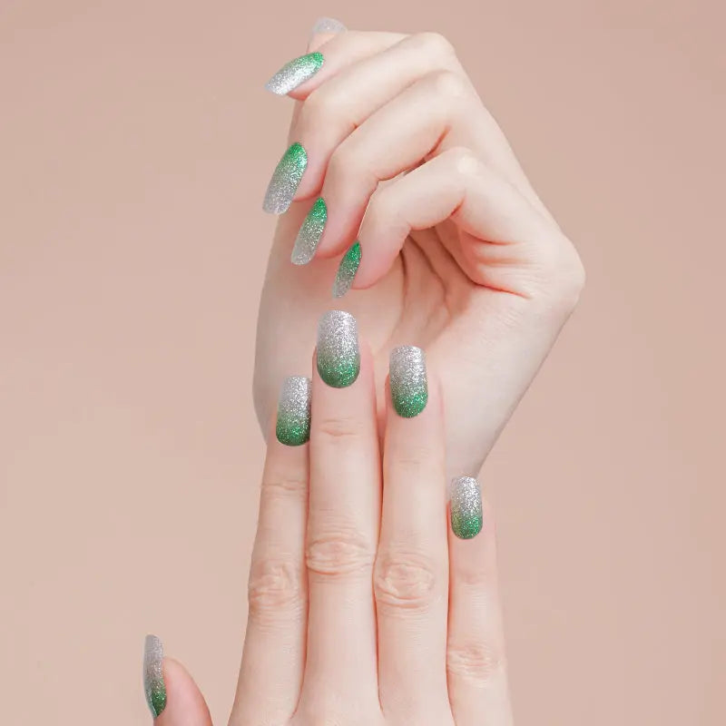 Bulk Nail Strips Custom Glitter Nail Stickers, Silvery Green HUIZI
