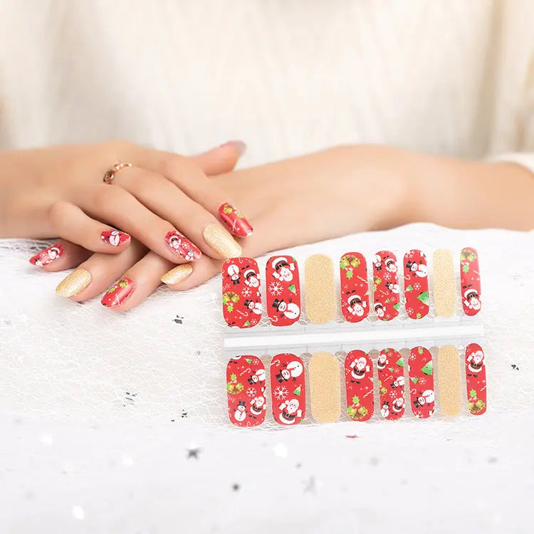 Bulk Nail Wraps Red Christmas Nails Glitter Nails, Red Santa Claus HUIZI
