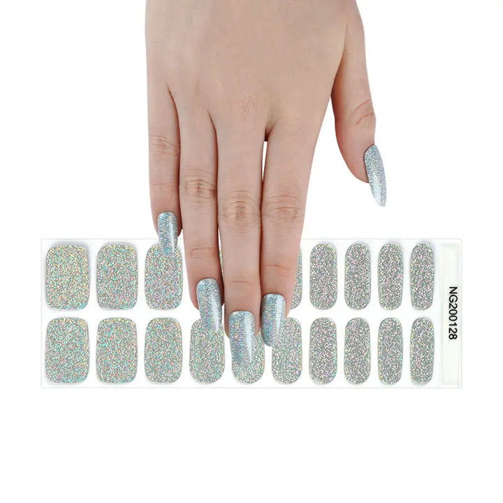 Bulk Nail Wraps Semi Cured Gel Nails Glitter Slivery - HUIZI