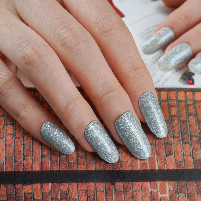 Bulk Nail Wraps Semi Cured Gel Nails Holographic Nails, Glitter Slivery HUIZI