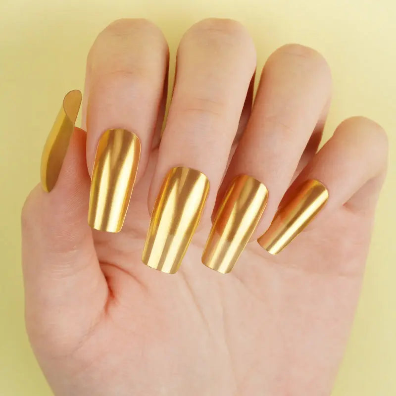 Bulk Semi Cured Gel Nails Custom Nail Wraps, Gold Mirror Nails HUIZI