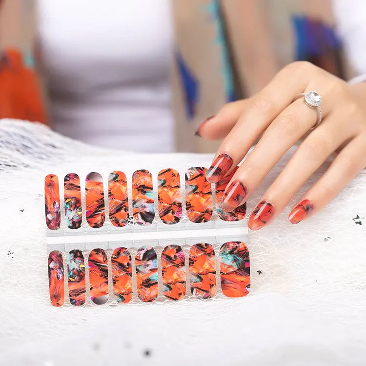 Custom Fall Nail Colors, Abstract Design, Cadmium Orange HUIZI