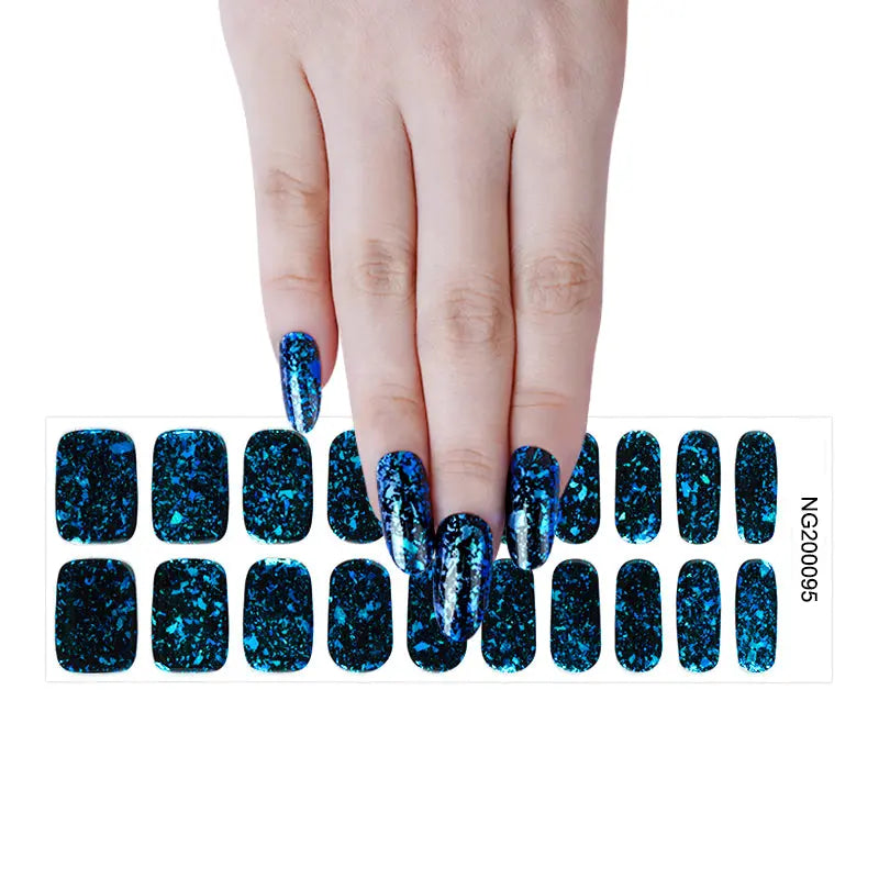 Custom Gel Nail Wraps Private Label Brocade Nails, Blue Charm HUIZI