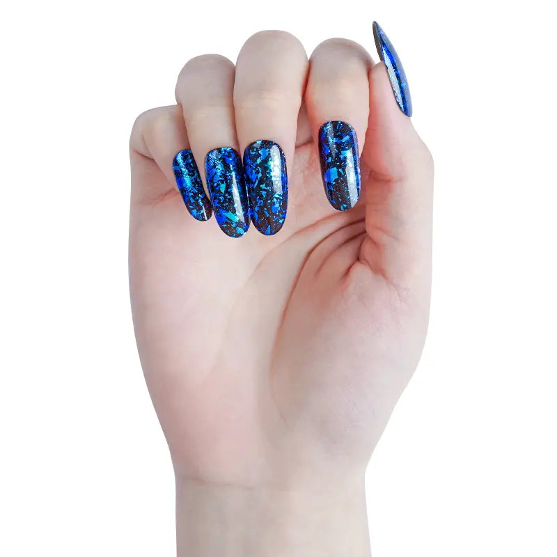 Custom Gel Nail Wraps Private Label Brocade Nails, Blue Charm HUIZI