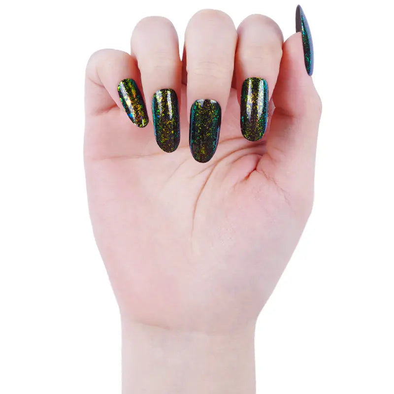 Custom Gel Nail Wraps Private Label Brocade Nails, Green Charm HUIZI
