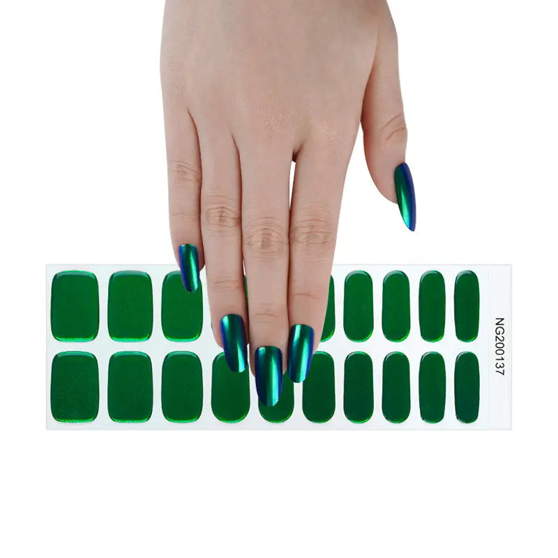 Custom Nail Wraps Semi Cured Gel Nails Aurora Nails, Aurora Emerald Green HUIZI