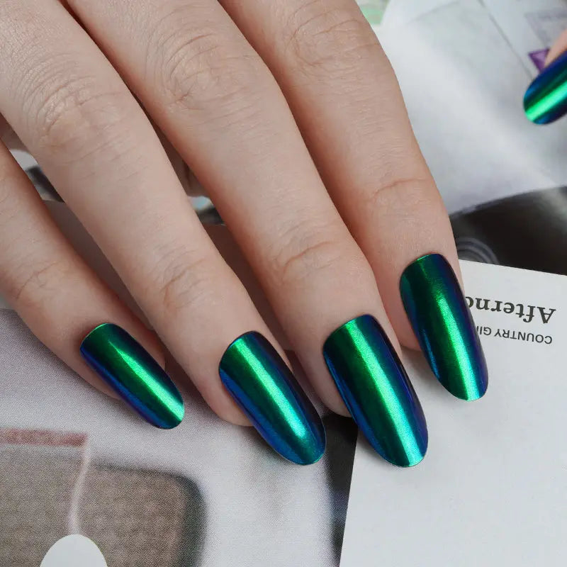 Custom Nail Wraps Semi Cured Gel Nails Aurora Nails, Aurora Emerald Green HUIZI