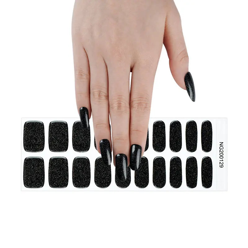 Custom Nail Wraps Semi Cured Gel Nails Glitter Nails, Glitter Black HUIZI