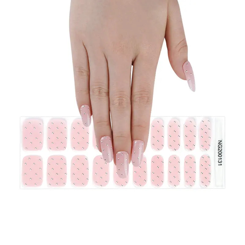 Custom Nail Wraps Semi Cured Nail Strips Metallic Nails, Pink Drop HUIZI