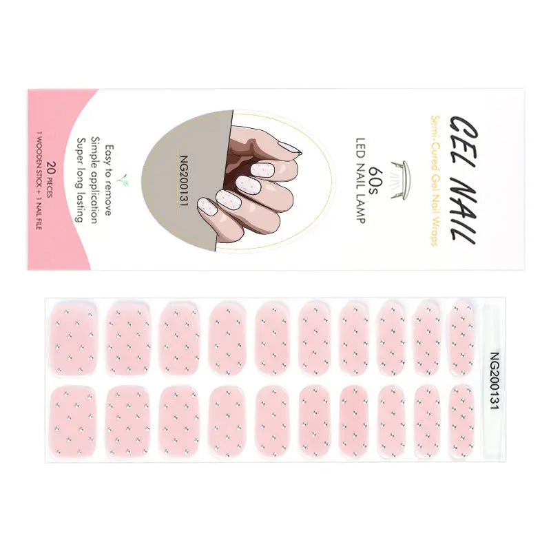Custom Nail Wraps Semi Cured Nail Strips Metallic Nails, Pink Drop HUIZI