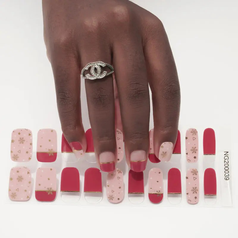 Custom Nail Wraps Semicured Gel Nail Strips Red Pink Christmas Nails HUIZI