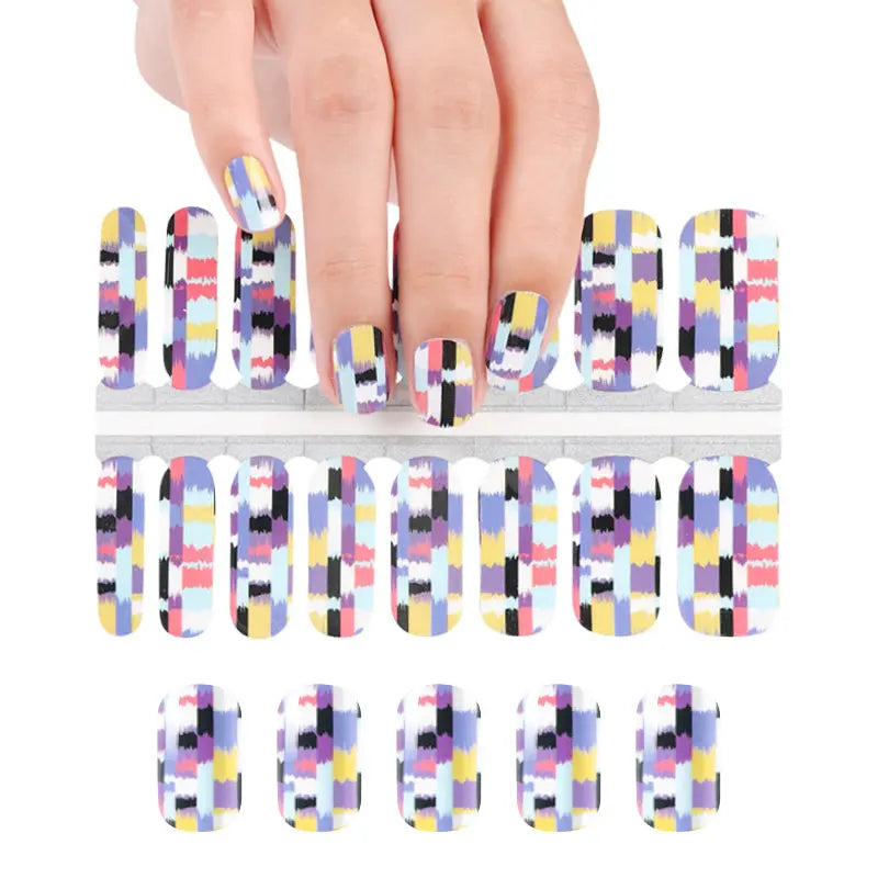 Custom Nail Wraps Wholesale Custom Design Nail Wraps, Geometric Squares, Purple and Yellow-HUIZI-HUIZI Nails manufacturer
